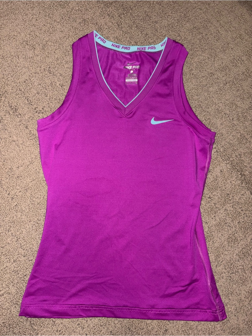 Nike Women's Magenta Athletic Tank Top with Light Blue Swoosh, Women’s Size S
